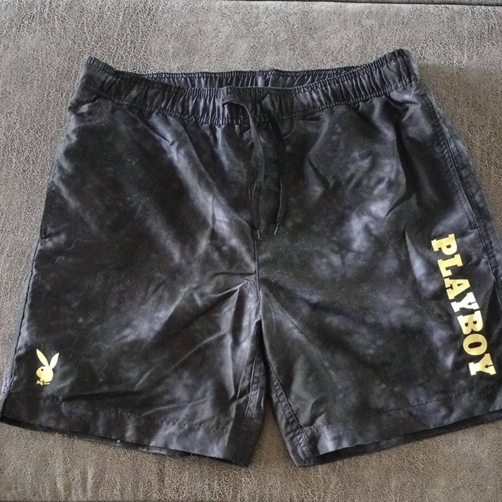 C) PLAYBOY Black and Yellow Swim Trunks